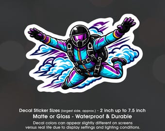 Skydiver In The Clouds Feminine Female, Skydiving, Parachuting, Vinyl Decal Sticker Sizes 2 inch up to 7.5 inch, Waterproof & Durable