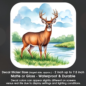 Buck Deer On A River, Vinyl Decal Sticker Sizes 2 inch up to 7.5 inch, Waterproof & Durable