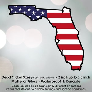 Florida USA Flag Patriotic Design, Vinyl Decal Sticker Sizes 2 inch up to 7.5 inch, Waterproof & Durable
