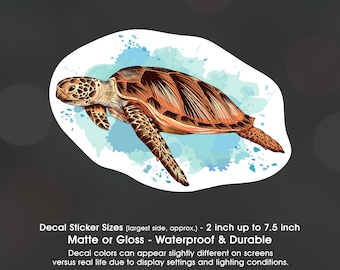 Sea Turtle Watercolor, Vinyl Decal Sticker Sizes 2 inch up to 7.5 inch, Waterproof & Durable
