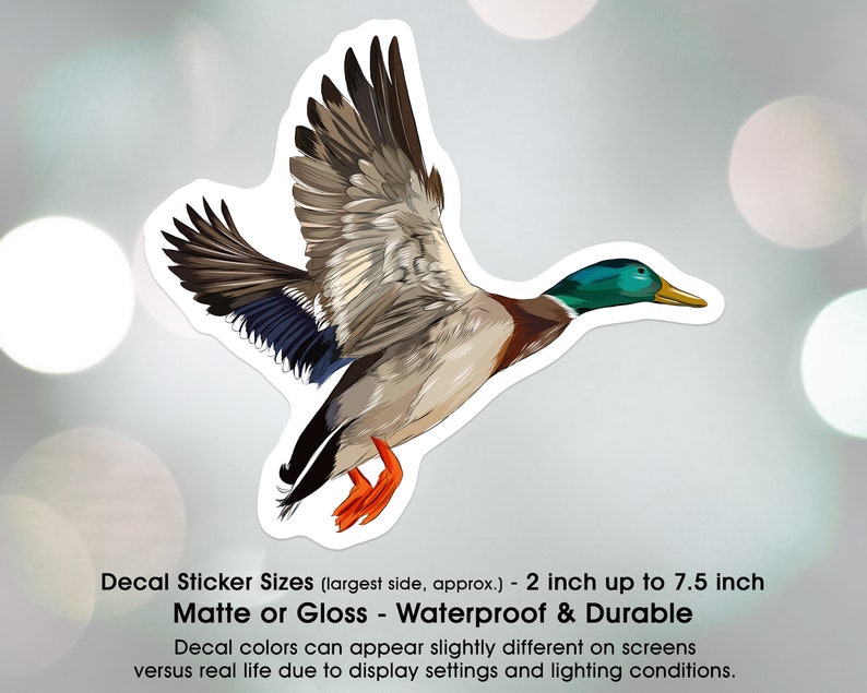 Mallard Duck Flying Artistic Design, Vinyl Decal Sticker Sizes 2 inch up to 7.5 inch, Waterproof & Durable image 2