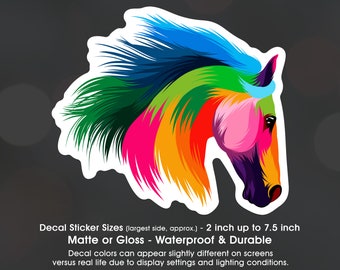 Horse Head Color Splash Rainbow Art, Vinyl Decal Sticker Sizes 2 inch up to 7.5 inch, Waterproof & Durable