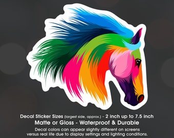 Horse Head Color Spash Rainbow Art, Vinyl Decal Sticker Sizes 2 inch up to 7.5 inch, Waterproof & Durable