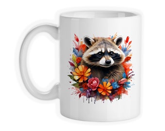 Coffee Mug, Raccoon Flowers Watercolor, Trash Panda, Trash Queen, Trashy But Classy, Gift Idea