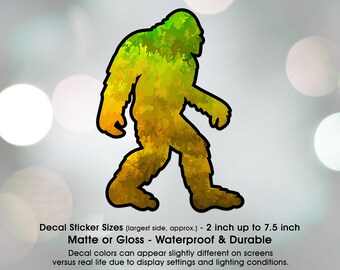 Bigfoot Camouflage Grunge Forest, Vinyl Decal Sticker Sizes 2 inch up to 7.5 inch, Waterproof & Durable