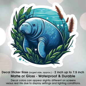 Manatee Sea Cow Underwater, Manatee Lover, Vinyl Decal Sticker Sizes 2 inch up to 7.5 inch, Waterproof & Durable image 2