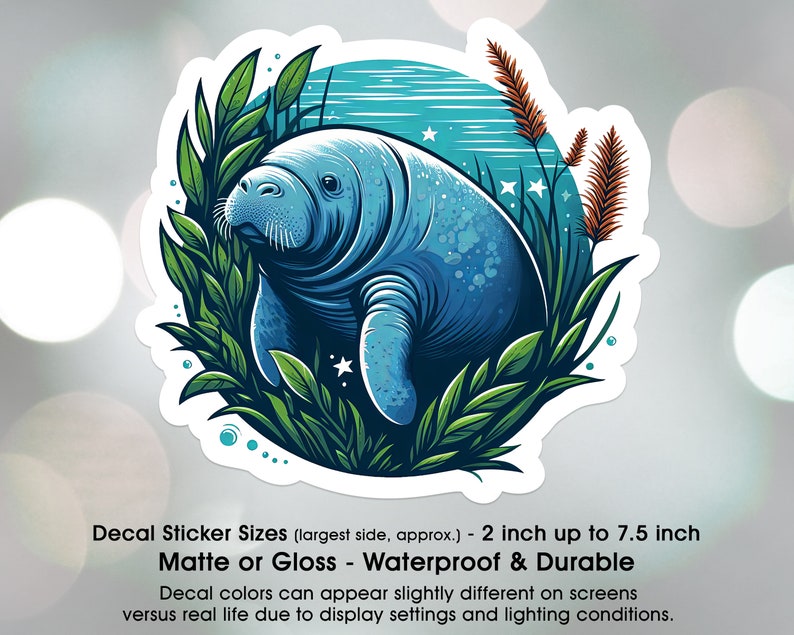 Manatee Sea Cow Underwater, Manatee Lover, Vinyl Decal Sticker Sizes 2 inch up to 7.5 inch, Waterproof & Durable image 2