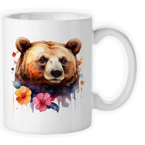 Coffee Mug, Brown Bear Floral Watercolor, Mama Bear, Mother's Day, Bear With Flowers, Gift Idea image 2