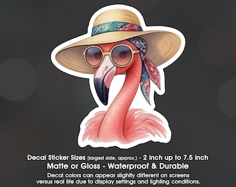 Flamingo Summer Style, Flamingo Lover, Vinyl Decal Sticker Sizes 2 inch up to 7.5 inch, Waterproof & Durable