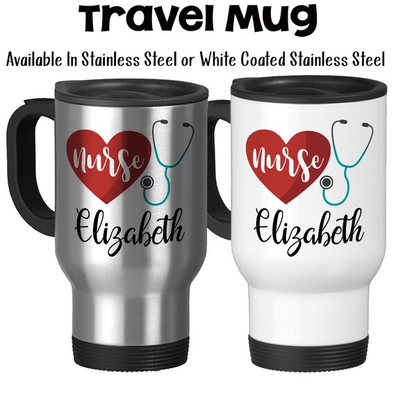 Travel Mug Personalized Monogram Nurse Coffee Cup Stethoscope Etsy