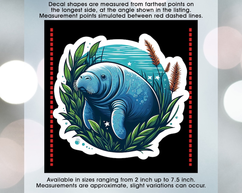 Manatee Sea Cow Underwater, Manatee Lover, Vinyl Decal Sticker Sizes 2 inch up to 7.5 inch, Waterproof & Durable image 3