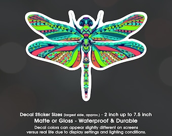 Dragonfly Geometric Mandala, Vinyl Decal Sticker Sizes 2 inch up to 7.5 inch, Waterproof & Durable