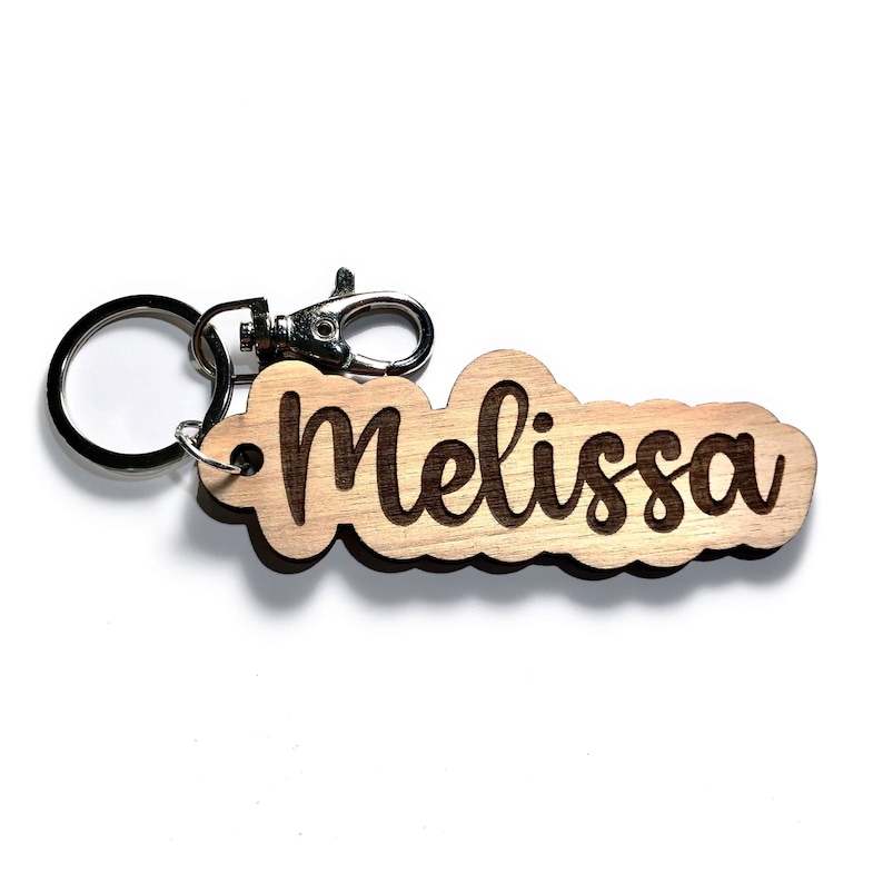 Personalized Custom Name Cursive Monogram Initial Wood Key Chain Fob Gift Engraved Key Ring Natural Feminine Birthday Mother Mother/'s Day