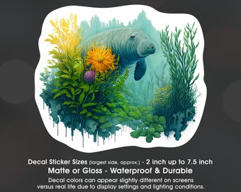 Manatee Swimming Sea Cow, Vinyl Decal Sticker Sizes 2 inch up to 7.5 inch, Waterproof & Durable