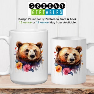 Coffee Mug, Brown Bear Floral Watercolor, Mama Bear, Mother's Day, Bear With Flowers, Gift Idea image 5