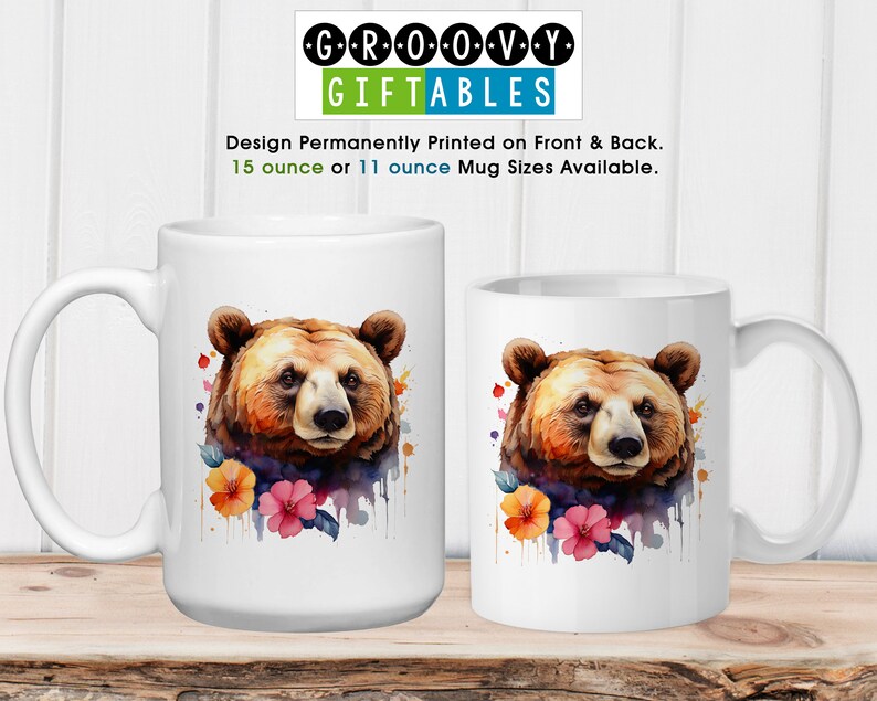 Coffee Mug, Brown Bear Floral Watercolor, Mama Bear, Mother's Day, Bear With Flowers, Gift Idea image 5