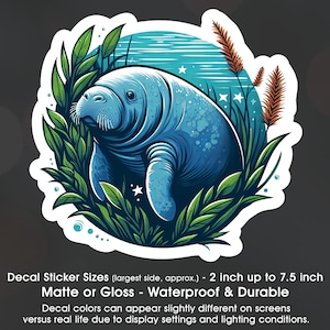 Lamantin vache de mer sous l'eau, amoureux des lamantins, autocollant en vinyle de 2 à 7,5 pouces, imperméable et durable
