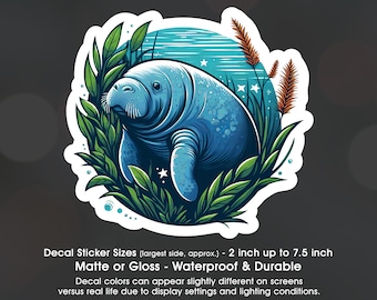 Manatee Sea Cow Underwater, Manatee Lover, Vinyl Decal Sticker Sizes 2 inch up to 7.5 inch, Waterproof & Durable