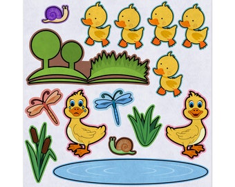 5 Little Ducks, Nursery Rhyme, Learn To Count, Felt Storyboard Art, Felt Board Story, Felt Stories, Flannel Board