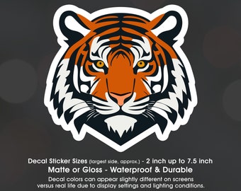 Tiger Face Art, Vinyl Decal Sticker Sizes 2 inch up to 7.5 inch, Waterproof & Durable