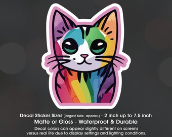 Kitty Cat Rainbow Graffiti Kitten, Vinyl Decal Sticker Sizes 2 inch up to 7.5 inch, Waterproof & Durable