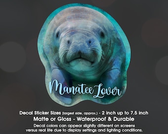 Manatee Under Water, Manatee Lover, Sea Cow, Vinyl Decal Sticker Sizes 2 inch up to 7.5 inch, Waterproof & Durable