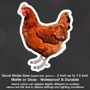 Chicken, Vinyl Decal Sticker Sizes 2 inch up to 7.5 inch, Waterproof & Durable