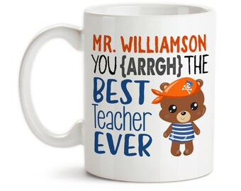 Coffee Mug, Personalized Funny Pirate Bear School Teacher Gift, Arrgh The Best Teacher, Awesome Teacher, Favorite Teacher, Gift Idea
