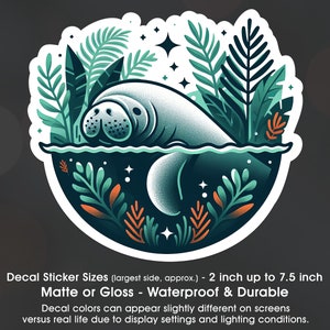 Manatee Cute Sea Cow, Manatee Lover, Vinyl Decal Sticker Sizes 2 inch up to 7.5 inch, Waterproof & Durable image 1