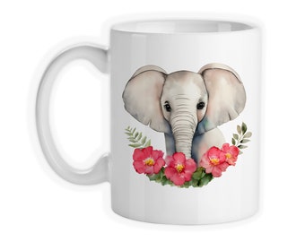 Coffee Mug, Elephant Flowers Watercolor, Cute Elephant, Elephant Lover, Gift Idea