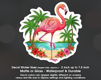 Flamingo Beach Hibiscus, Flamingo Lover, Vinyl Decal Sticker Sizes 2 inch up to 7.5 inch, Waterproof & Durable