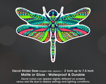 Dragonfly Geometric Mandala, Vinyl Decal Sticker Sizes 2 inch up to 7.5 inch, Waterproof & Durable