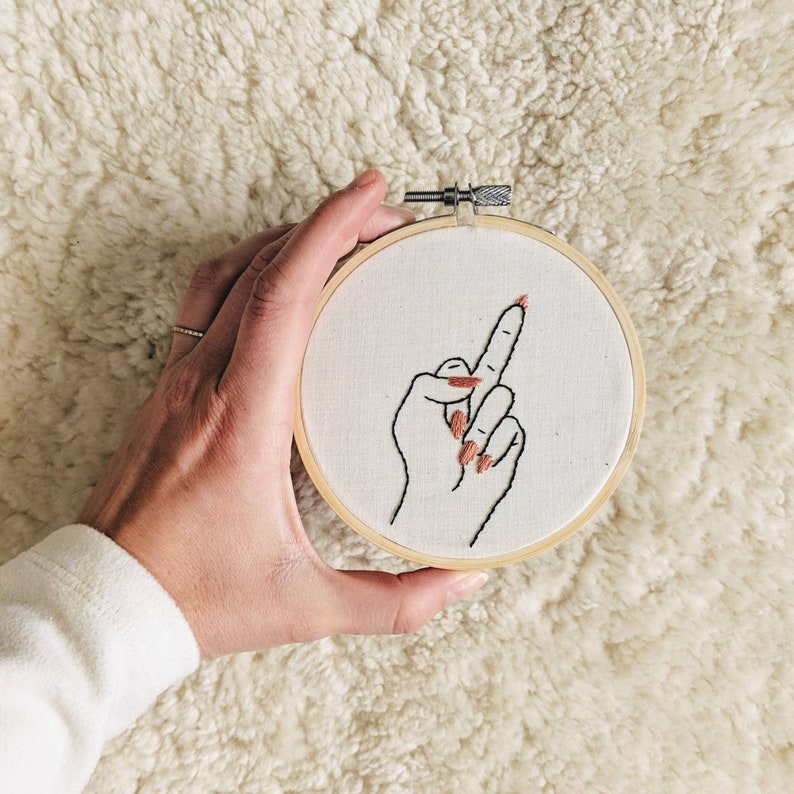 Middle Finger Painted Nails Embroidery Hoop 4 Etsy Canada