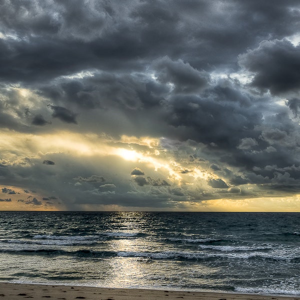 Moody Sunrise - Fine Art Landscape Photography Print. Storm clouds create a moody sunrise over the Atlantic off the South Florida coast.