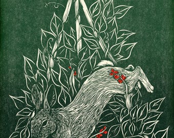 Hazel (Beanflowers) - Watership Down Linocut Print