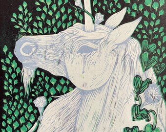Amalthea - The Last Unicorn Reduction Woodcut Print