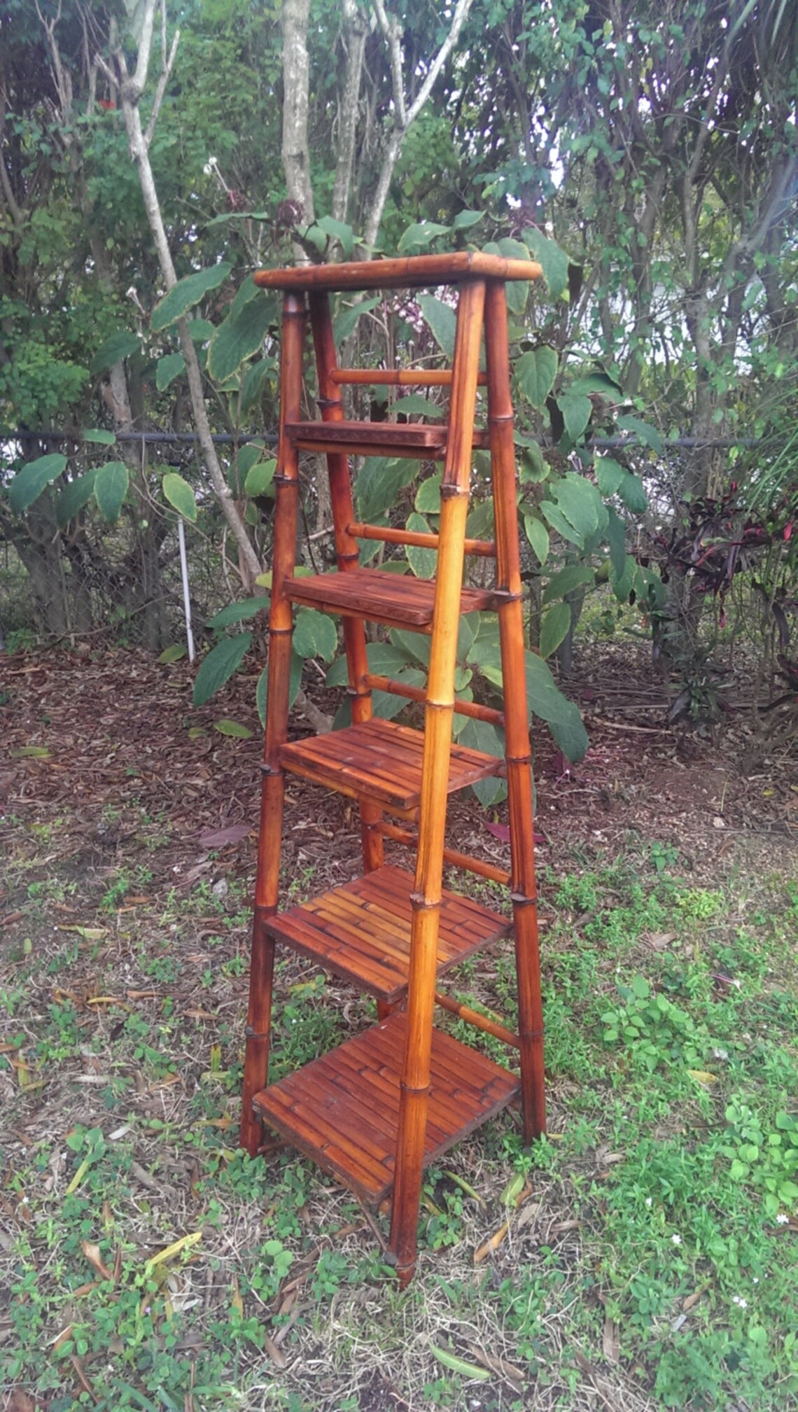 Bali Hai Style Natural Bamboo Folding Ladder Shelf Etsy