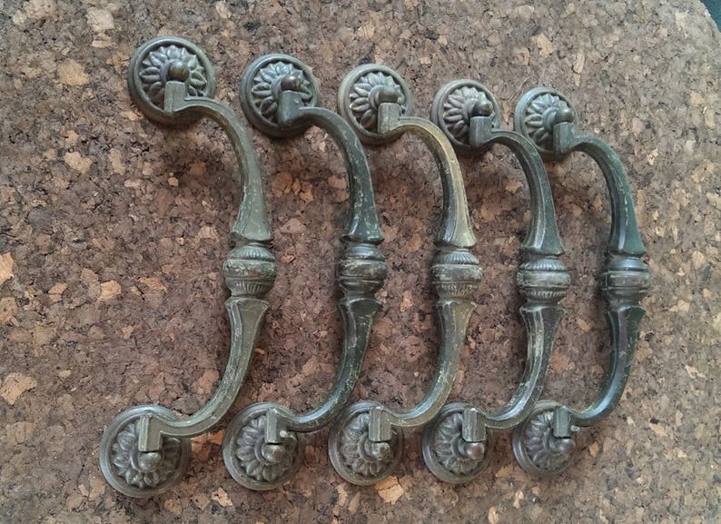 Vintage Hardware Set of 5 Solid Brass Hanging Drawer Pulls Etsy