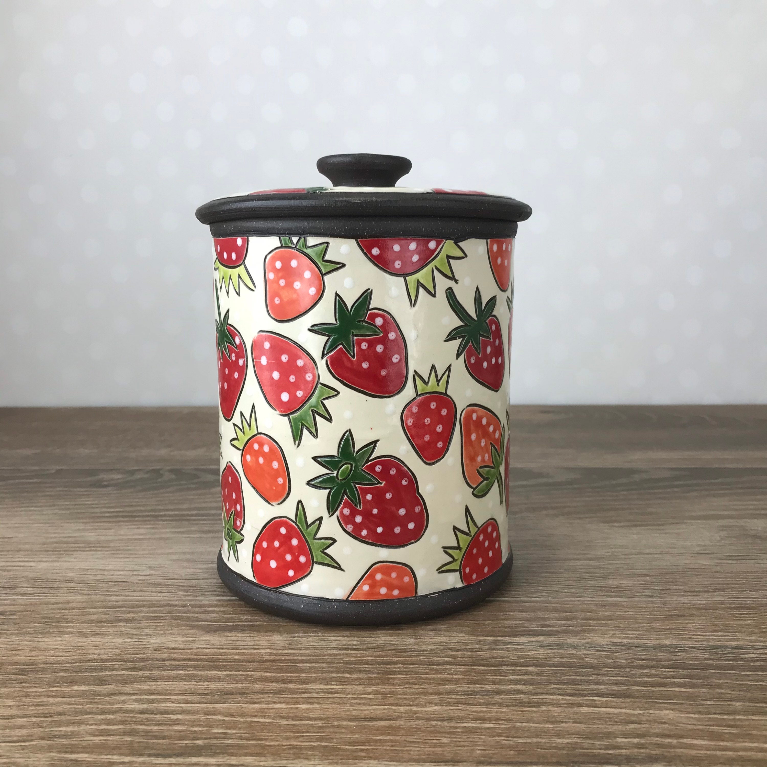 Storage Jar with Strawberry Pattern
