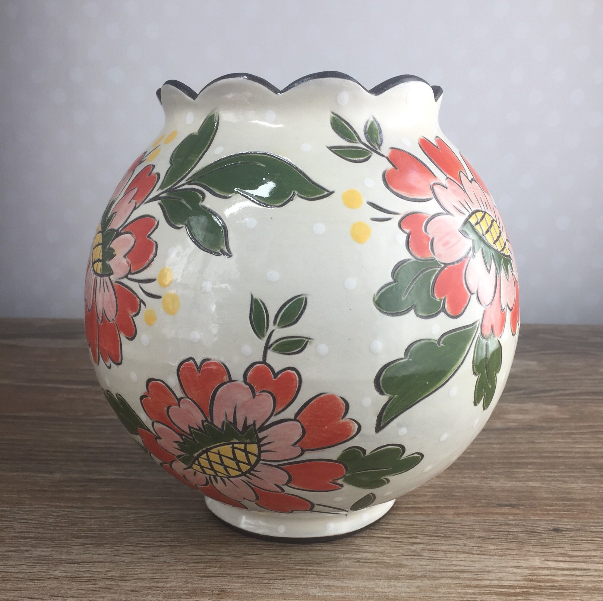 Round Vase with Red Floral