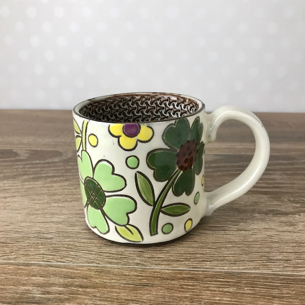 Handmade Mug with Retro Floral Colleen McCall Ceramics colorful hand-painted stoneware pottery