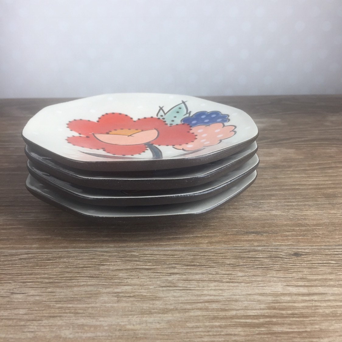 Set of 4 Ceramic Snack Plates with Fruit