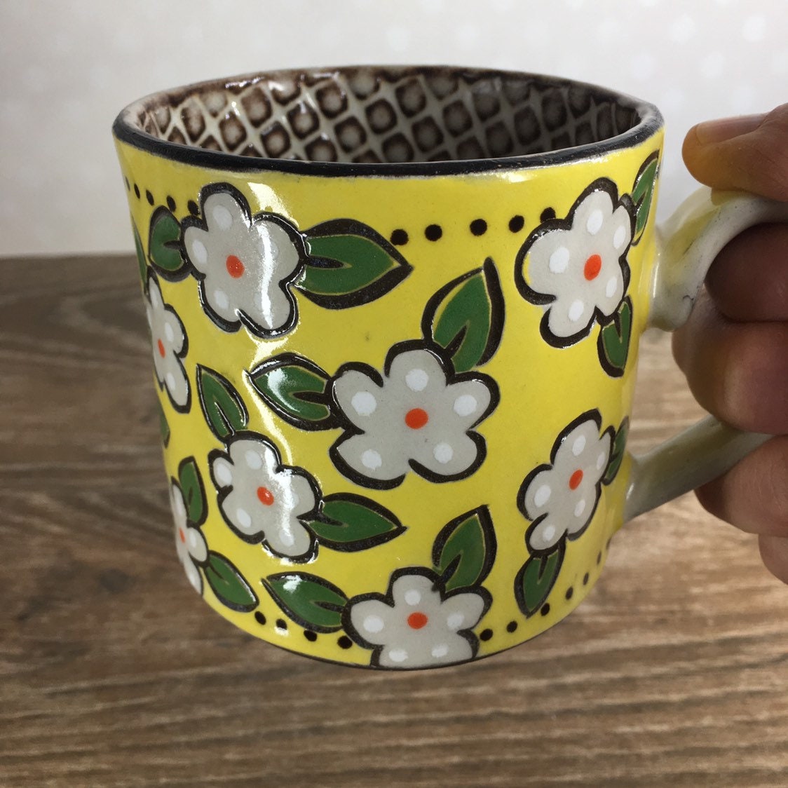 Yellow Mug with Floral Pattern