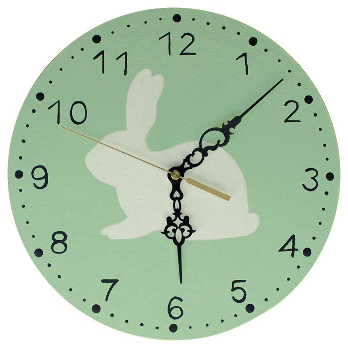 Rabbit Clock Mint Rabbit Nursery Clock Etsy