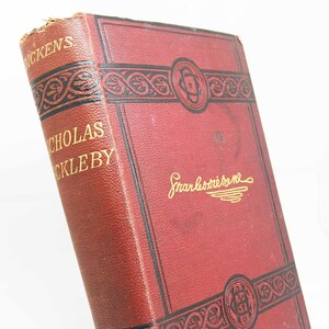 Nicholas Nickleby by Charles Dickens Red 1910s antique Illustrated Vintage Hardback old book gift Antiques