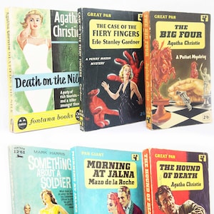 Vintage boeken jaren 60 fictieboeken, pulp noir, misdaad, cultgeschiedenis avontuur paperback geïllustreerde covers.
