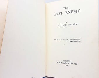 Libro di aviazione Battaglia d'Inghilterra L'ultimo nemico Richard Hillary 1944 Seconda guerra mondiale aviazione Aerei Libro vintage Volo in tempo di guerra Militare RAF