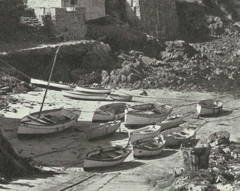 Cornwall Coverack 1950s vintage Print B & W photograph Vintage ephemera Beach Fishermen Cornish