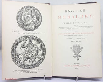 English Heraldry Book, Antique 1889 book Illustrated Vintage Coat of Arms Book History Heraldic Antique Guide gift