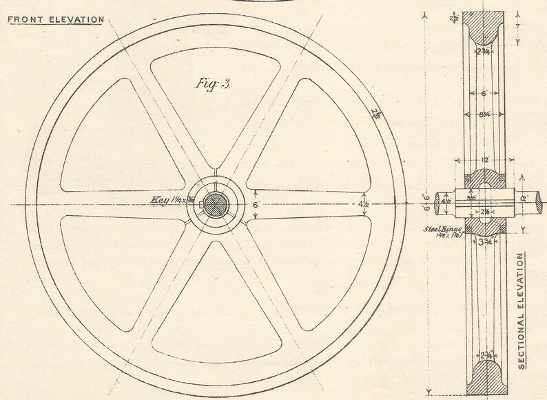 Machine Drawing Pulley 1930s Vintage industrial Print Engineering Drawings blueprint Art Plan Gift Home